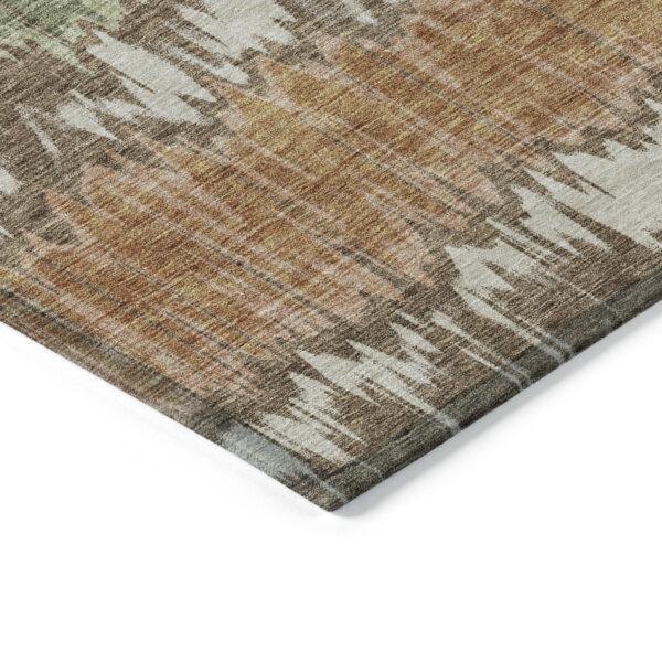 9' X 12' Chocolate Copper And Green Striped Washable Indoor Outdoor Area Rug