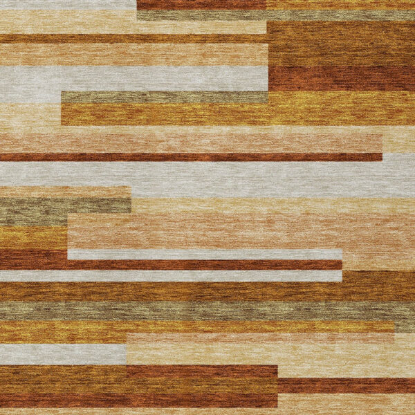 3' X 5' Orange Copper And Taupe Striped Washable Indoor Outdoor Area Rug