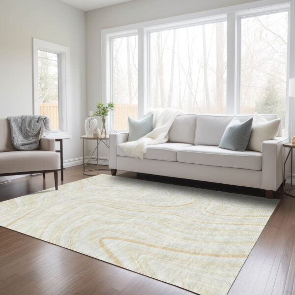 3' X 5' Ivory Beige And Tan Abstract Washable Indoor Outdoor Area Rug