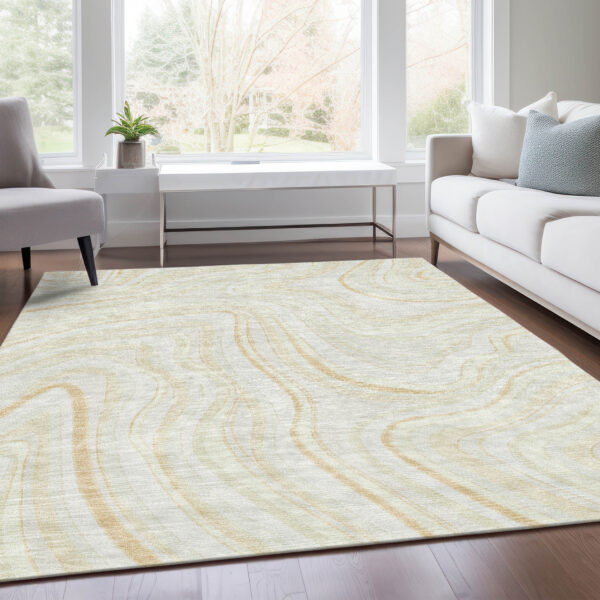 3' X 5' Ivory Beige And Tan Abstract Washable Indoor Outdoor Area Rug
