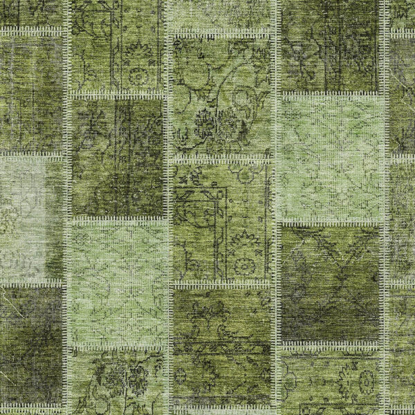 8' X 10' Olive Green And Artichoke Green Patchwork Washable Indoor Outdoor Area Rug
