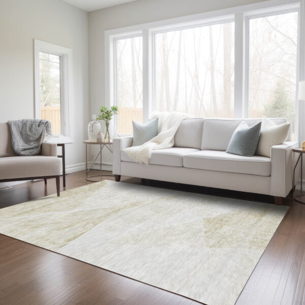 3' X 5' Khaki Beige And Ivory Abstract Washable Indoor Outdoor Area Rug