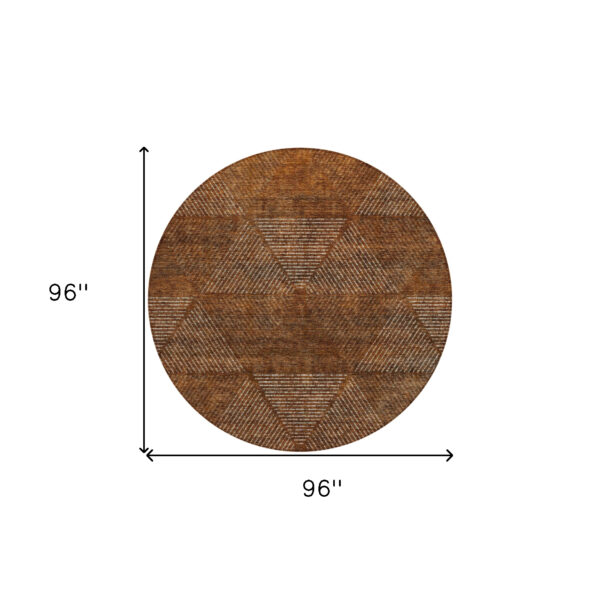 8' Terra Cotta Copper And Beige Round Geometric Washable Indoor Outdoor Area Rug