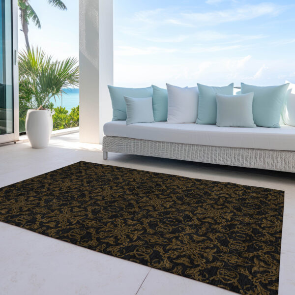 3' X 5' Brown And Black Medallion Washable Indoor Outdoor Area Rug