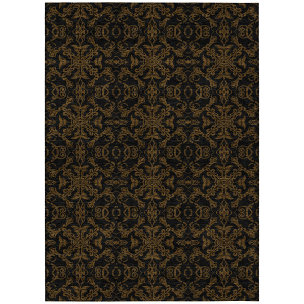3' X 5' Brown And Black Medallion Washable Indoor Outdoor Area Rug