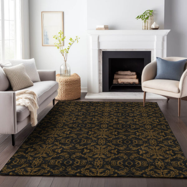 3' X 5' Brown And Black Medallion Washable Indoor Outdoor Area Rug