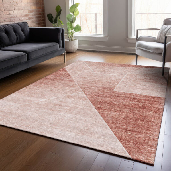 8' X 10' Salmon And Ivory Abstract Washable Indoor Outdoor Area Rug