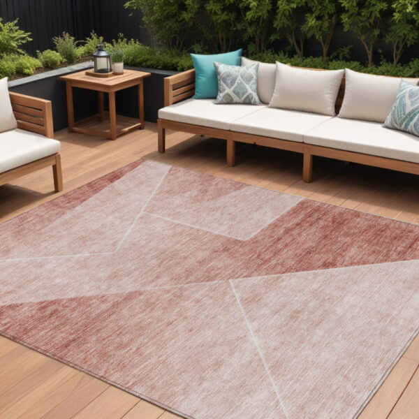 8' X 10' Salmon And Ivory Abstract Washable Indoor Outdoor Area Rug