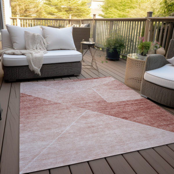 8' X 10' Salmon And Ivory Abstract Washable Indoor Outdoor Area Rug