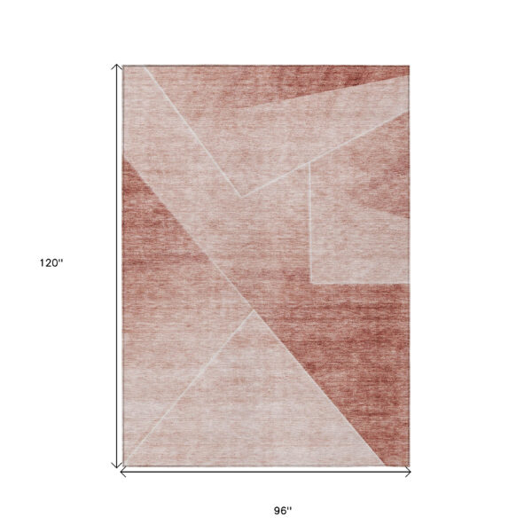 8' X 10' Salmon And Ivory Abstract Washable Indoor Outdoor Area Rug
