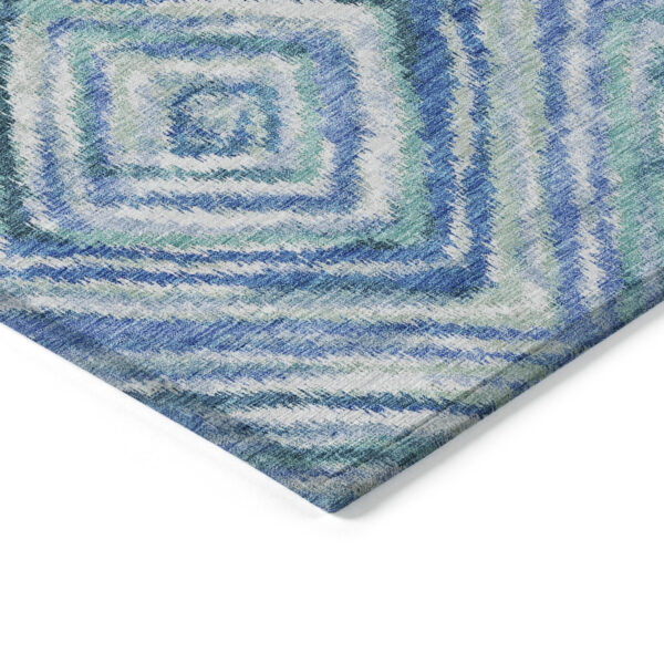 10' X 14' Blue Denim Blue And Green Geometric Washable Indoor Outdoor Area Rug