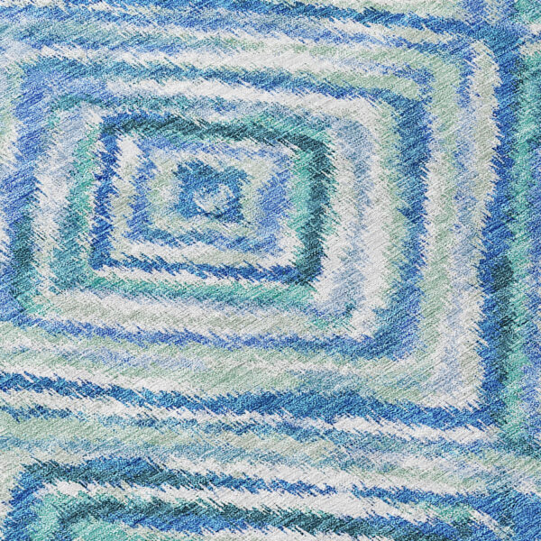 10' X 14' Blue Denim Blue And Green Geometric Washable Indoor Outdoor Area Rug