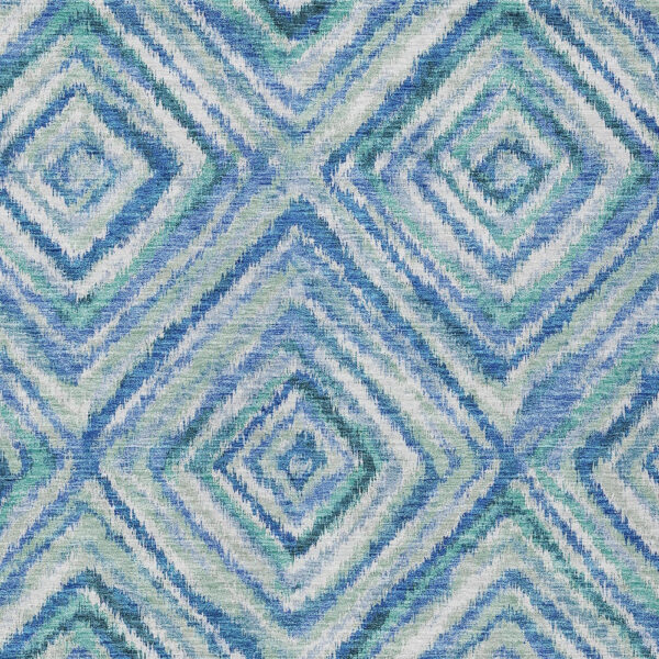 10' X 14' Blue Denim Blue And Green Geometric Washable Indoor Outdoor Area Rug