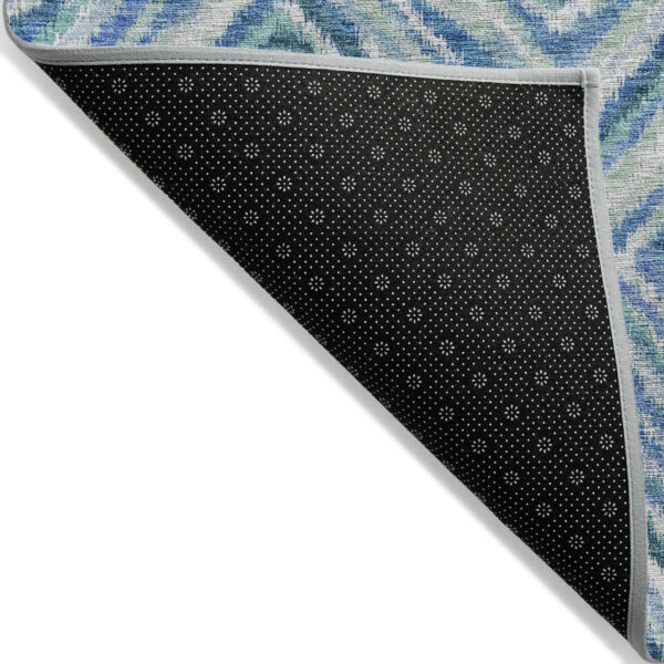 10' X 14' Blue Denim Blue And Green Geometric Washable Indoor Outdoor Area Rug