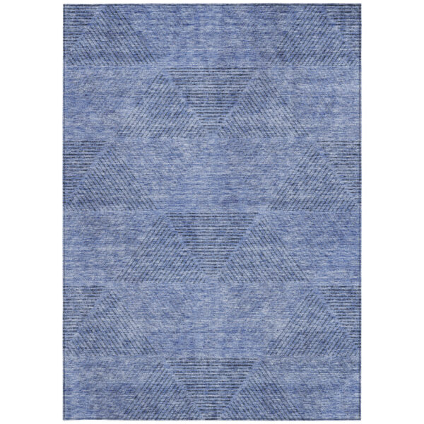 9' X 12' Denim Blue And Sky Blue Geometric Washable Indoor Outdoor Area Rug