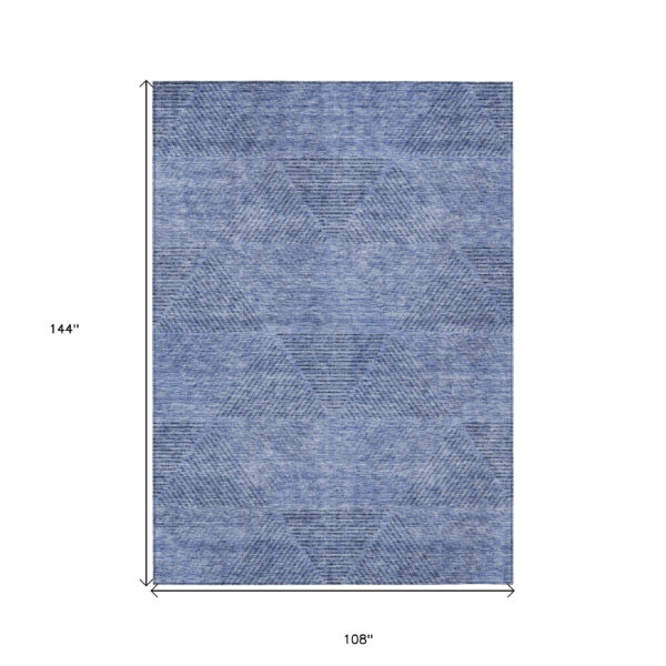 9' X 12' Denim Blue And Sky Blue Geometric Washable Indoor Outdoor Area Rug