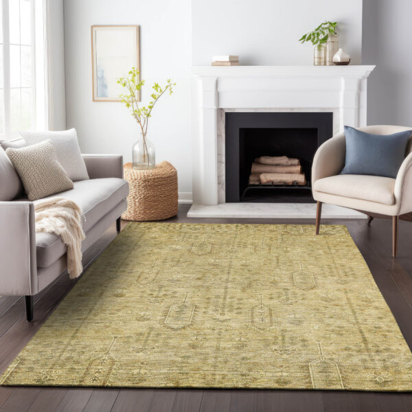 3' X 5' Gold And Taupe Southwestern Washable Indoor Outdoor Area Rug