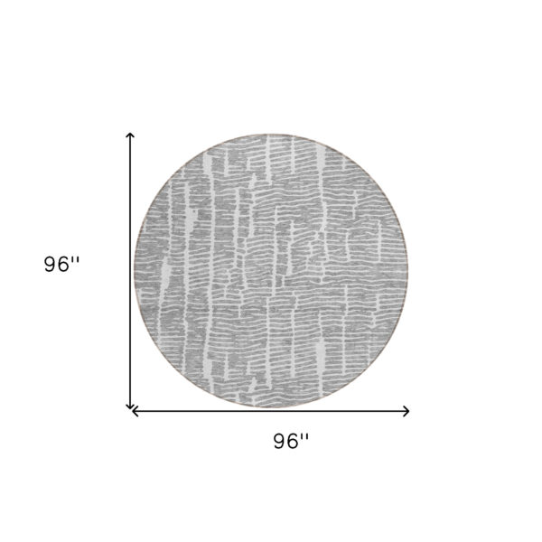 8' Gray And Ivory Round Abstract Washable Indoor Outdoor Area Rug