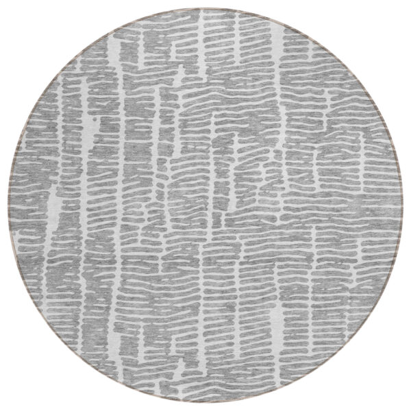 8' Gray And Ivory Round Abstract Washable Indoor Outdoor Area Rug