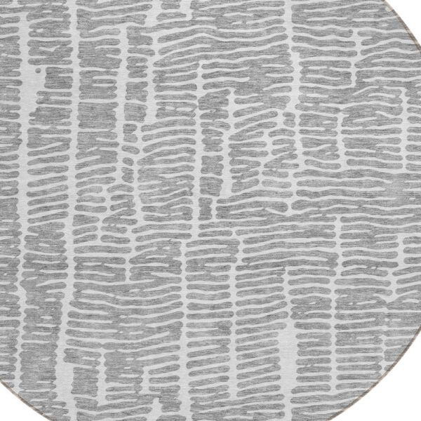 8' Gray And Ivory Round Abstract Washable Indoor Outdoor Area Rug