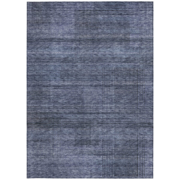 3' X 5' Navy Blue And Gray Striped Washable Indoor Outdoor Area Rug