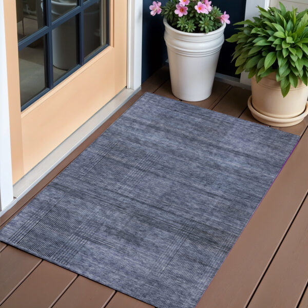 3' X 5' Navy Blue And Gray Striped Washable Indoor Outdoor Area Rug