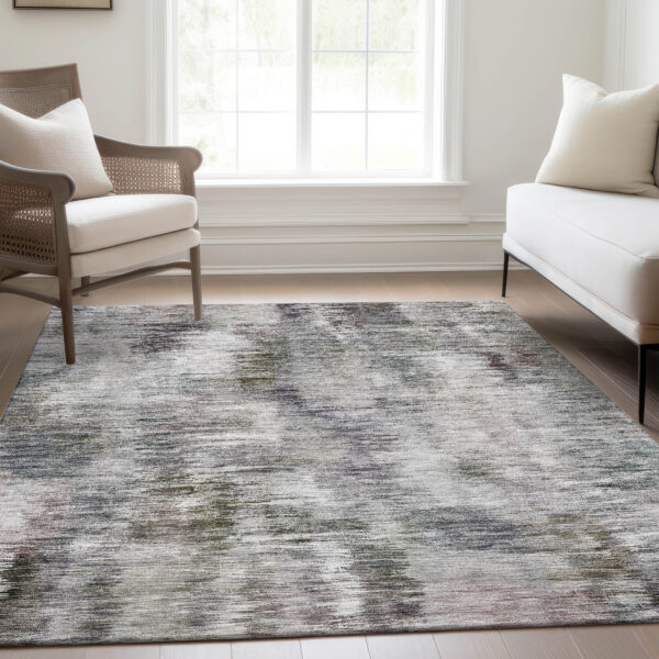 9' X 12' Taupe Gray And Silver Abstract Washable Indoor Outdoor Area Rug