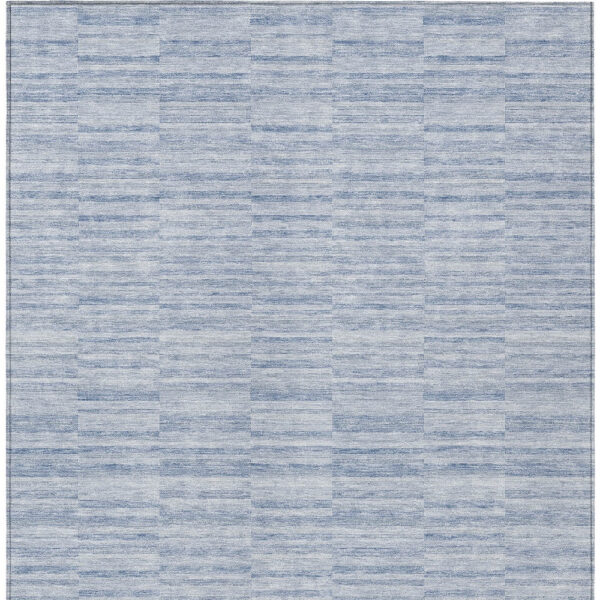 10' X 14' Sky Blue And Denim Blue Striped Washable Indoor Outdoor Area Rug