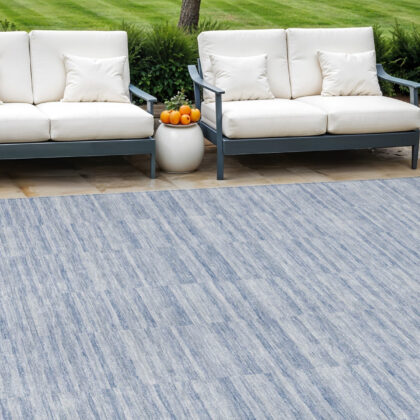 10' X 14' Sky Blue And Denim Blue Striped Washable Indoor Outdoor Area Rug
