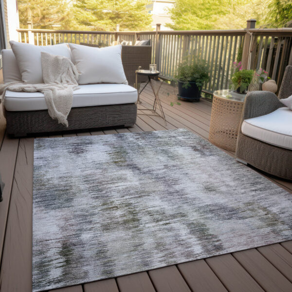 9' X 12' Taupe Gray And Silver Abstract Washable Indoor Outdoor Area Rug