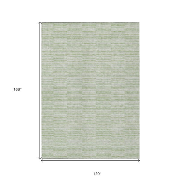 10' X 14' Sage And Green Striped Washable Indoor Outdoor Area Rug
