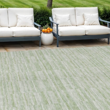10' X 14' Sage And Green Striped Washable Indoor Outdoor Area Rug