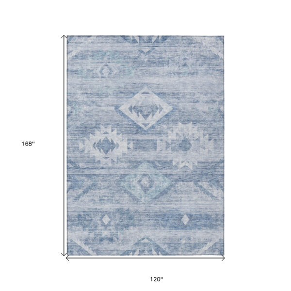 10' X 14' Denim Blue And Sky Blue Southwestern Washable Indoor Outdoor Area Rug