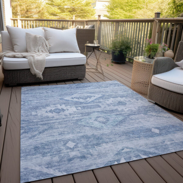 10' X 14' Denim Blue And Sky Blue Southwestern Washable Indoor Outdoor Area Rug