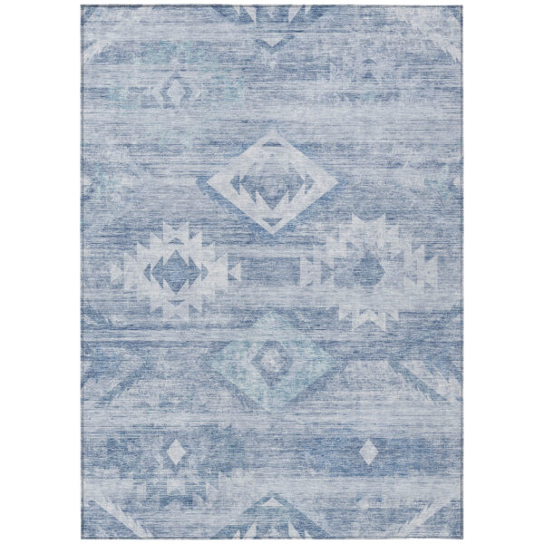 10' X 14' Denim Blue And Sky Blue Southwestern Washable Indoor Outdoor Area Rug