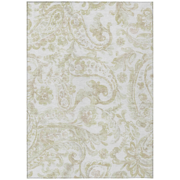 5' X 8' Beige Tan And Ivory Paisley Washable Indoor Outdoor Area Rug