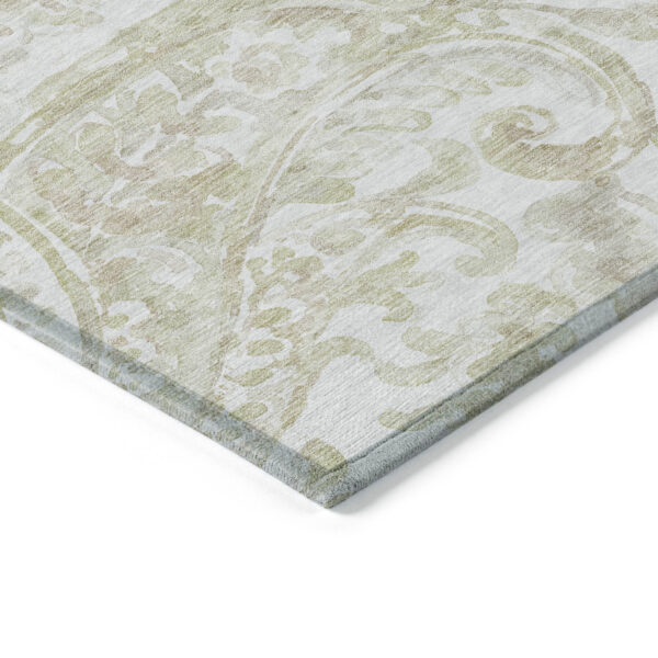 5' X 8' Beige Tan And Ivory Paisley Washable Indoor Outdoor Area Rug
