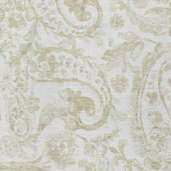 5' X 8' Beige Tan And Ivory Paisley Washable Indoor Outdoor Area Rug