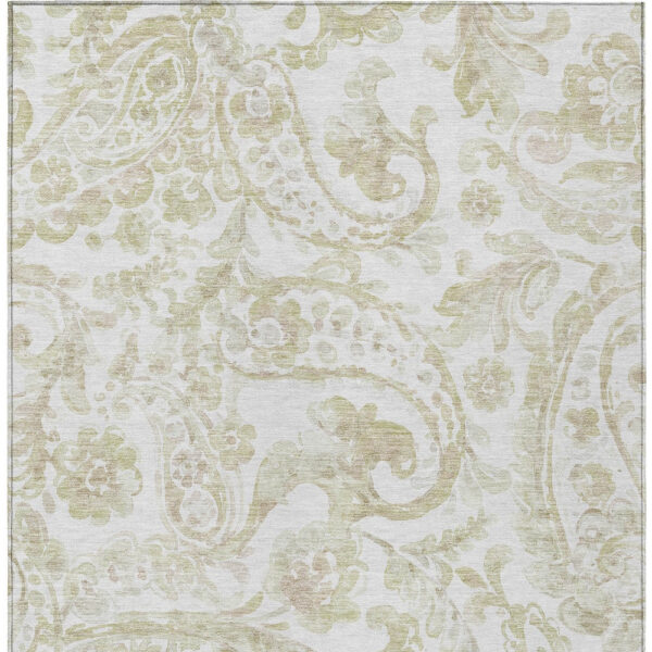 5' X 8' Beige Tan And Ivory Paisley Washable Indoor Outdoor Area Rug