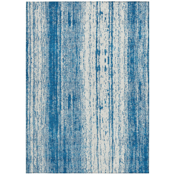 10' X 14' Navy Blue And Ivory Striped Washable Indoor Outdoor Area Rug