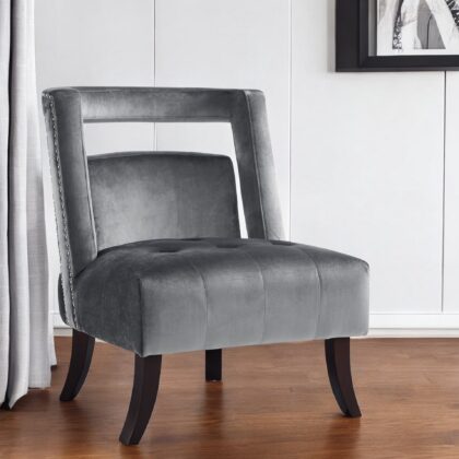 26" Gray and Black Velvet Tufted Side Chair