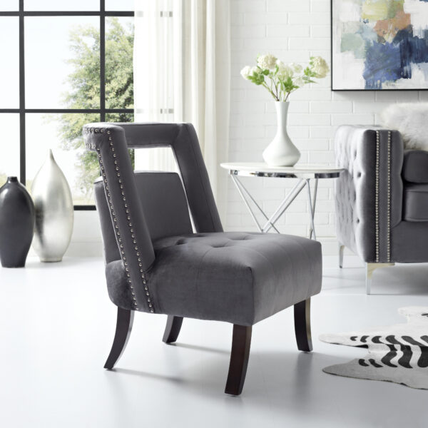 26" Gray and Black Velvet Tufted Side Chair