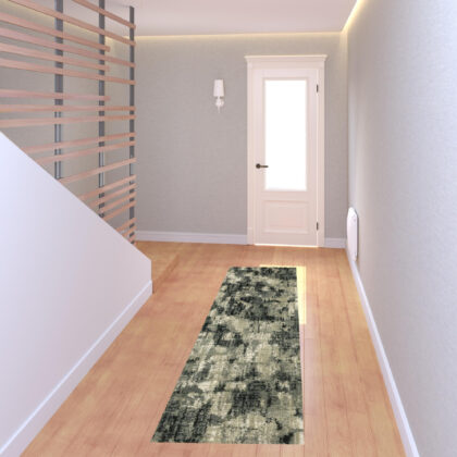 2' X 8' Grey Beige Charcoal And Blue Abstract Power Loom Stain Resistant Runner Rug