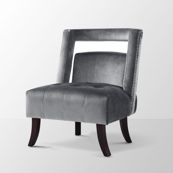26" Gray and Black Velvet Tufted Side Chair