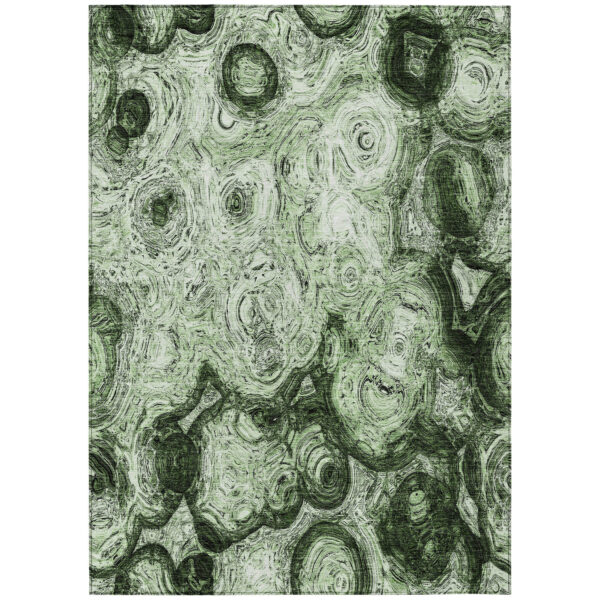 9' X 12' Artichoke Green And Emerald Abstract Washable Indoor Outdoor Area Rug