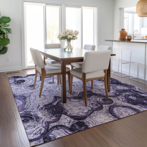 9' X 12' Purple And Lavender Abstract Washable Indoor Outdoor Area Rug