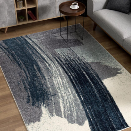4’ X 6’ White And Blue Abstract Strokes Area Rug