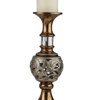 Set Of Two Silver and Brown Pillar Tabletop Pillar Candle Holders