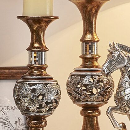 Set Of Two Silver and Brown Pillar Tabletop Pillar Candle Holders