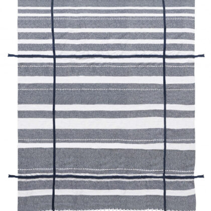 Blue and White Woven Cotton Striped Throw Blanket